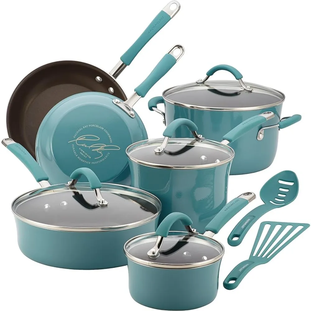 

12 штук, Agave Blue, кухонная Антипригарная посуда, набор кастрюль и сковородок