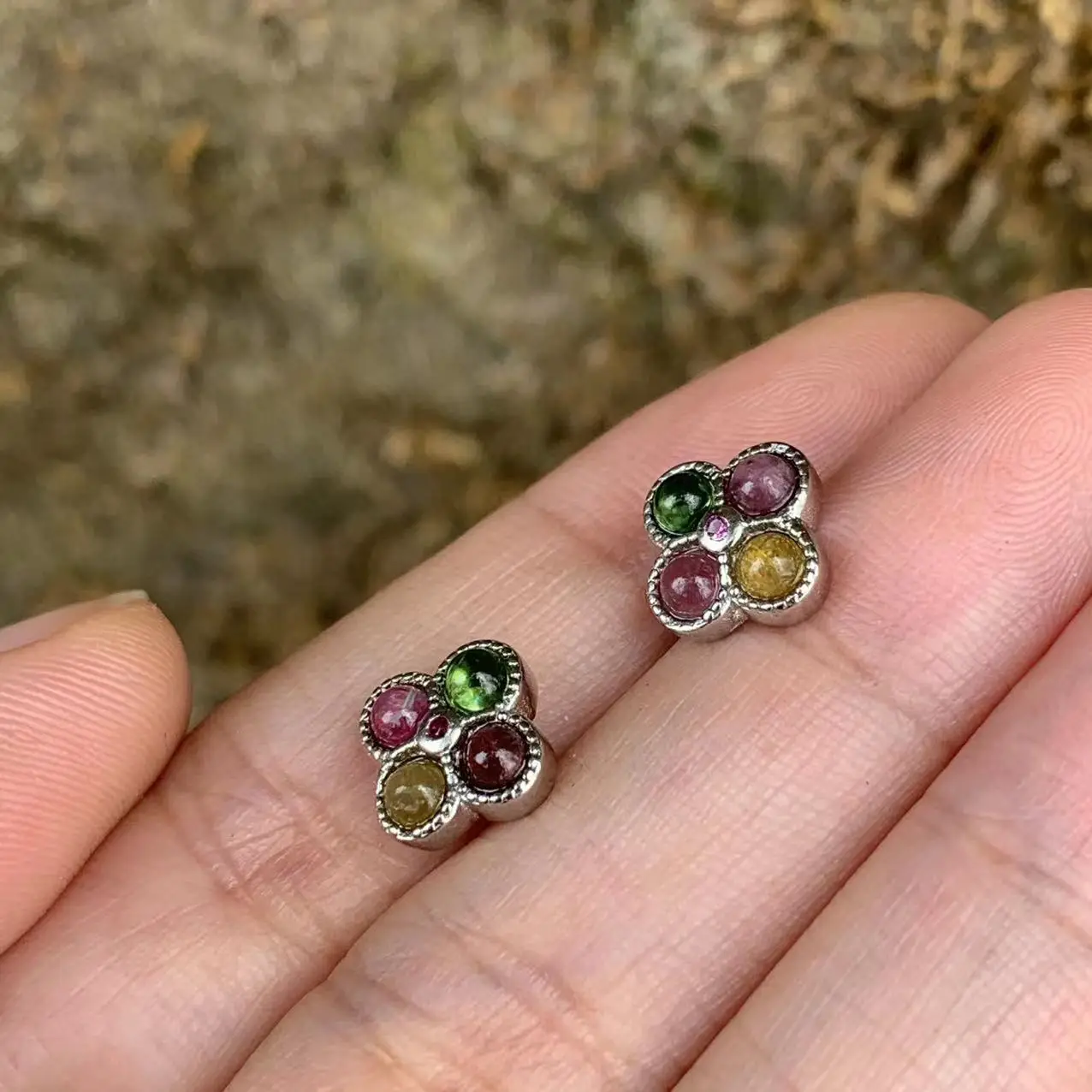 Natural tourmaline Stud Earrings For Women Real 925 Sterling Silver Vintage Femme Gift Prevent Allergy Fine Jewelry