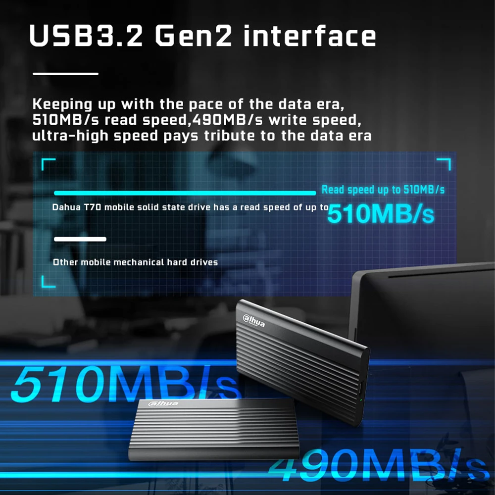 Dahua T70 PSSD 500GB 1 ׶Ʈ ޴ SSD USB3.2 Gen2 -C ̽ ܺ ָ Ʈ ̺ ϵ ũ б ӵ ִ 510 ްƮ/