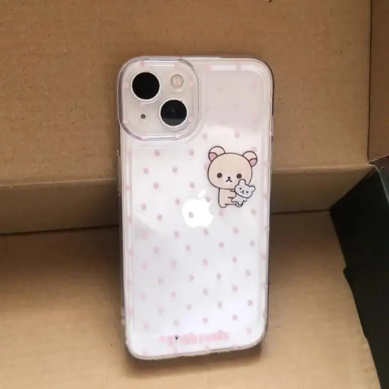 Charming Pink Polka Dot Bear Clear Phone Case