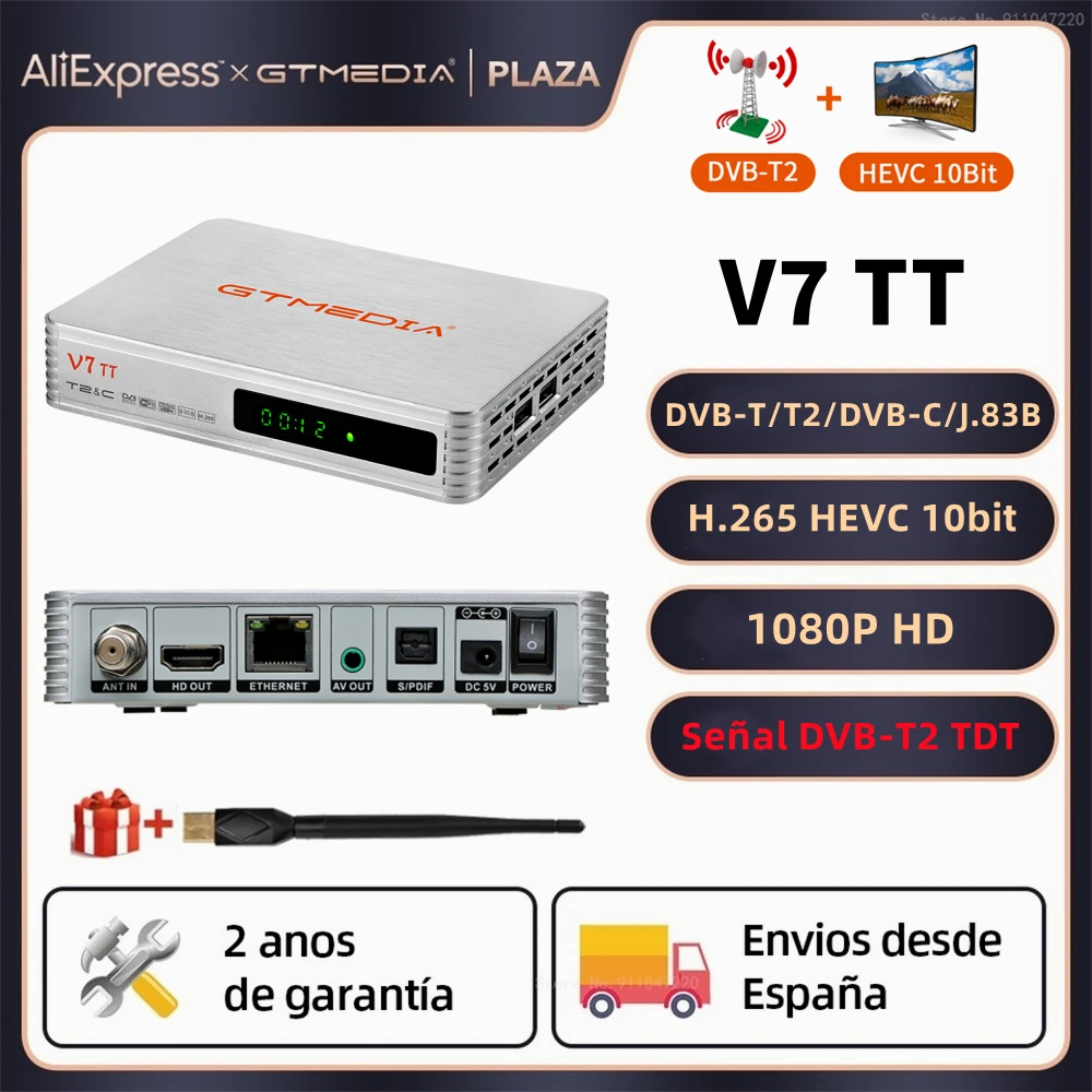 Gtmedia V7 Tt Dvb-T/T2/Dvb-C/J. 83B Decoder Ricevitore Tv Terrestre H.265 Hevc 10Bit Tuner Dvb-T2 Tdt Signal Tv Box Con Usb Wifi