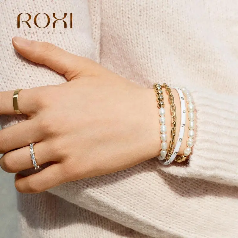 ROXI Gold Chain Crystals Cross Bracelets for Women 925 Sterling Silver Jewelry Ins Prata 925 Original Bracelets Bangles Pulsera charm bracelets