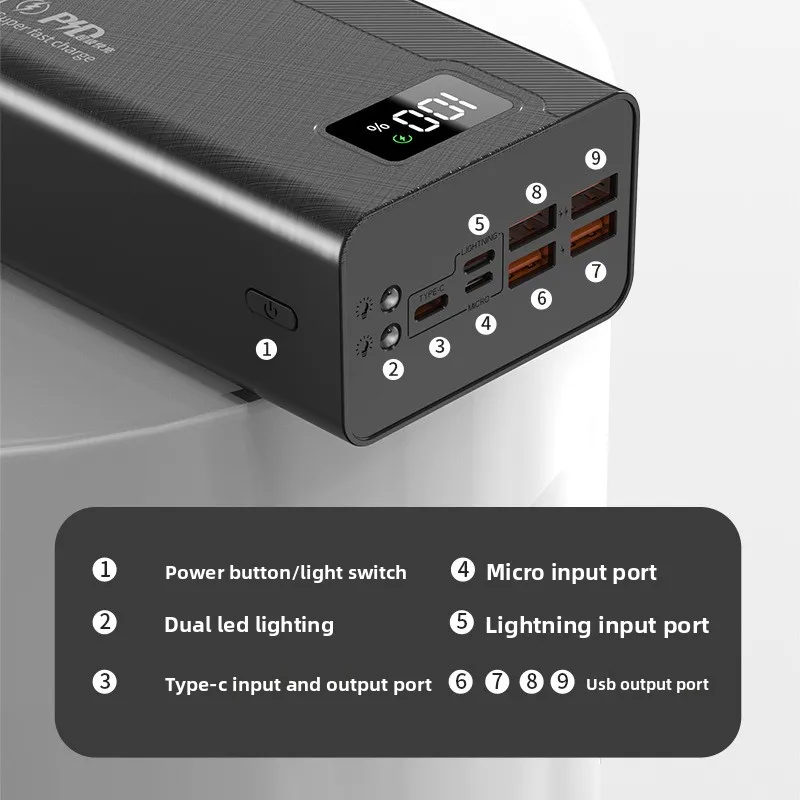 50000mAh 대용량 고속 충전 보조배터리 휴대용 야외 여행용 외장 배터리 팩