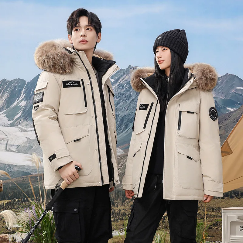 GIOIO men's down jacket, fur collar, goose down filled mid-length parka, autumn and winter casual warm jacket top coat,