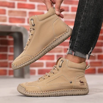 New Men's Boots Retro High Top Outdoor Anti Slip Work Shoes Soft Fashion Luxurious Design Couple's Loafers Classic Flat Mosinka 3