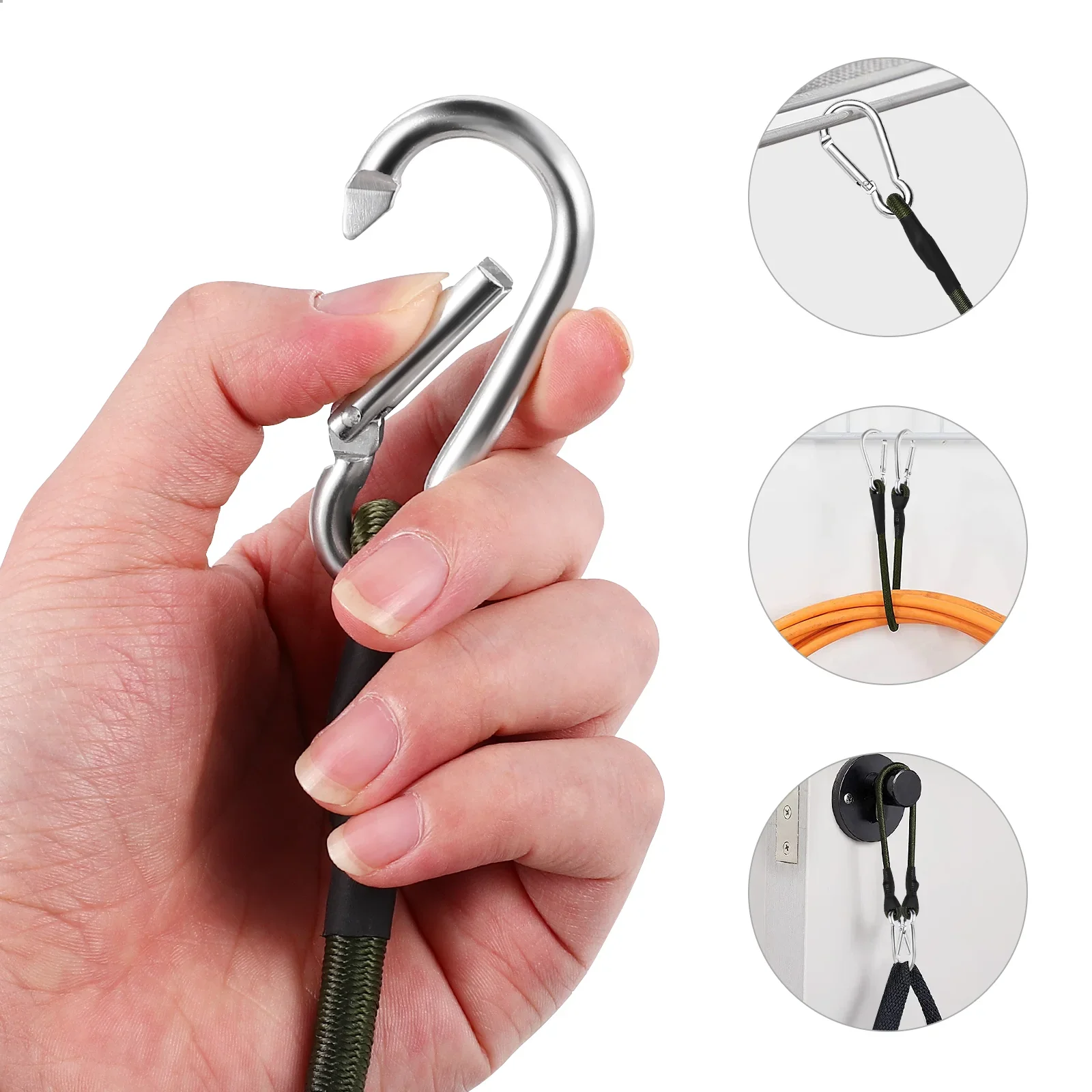 4PCS Bungee Cord Straps Carabiner Clip Lashing Luggage Tie Elastic Strap Outdoor Duty Heavy Down Ratchet Bike Cargo Rack bungee cords