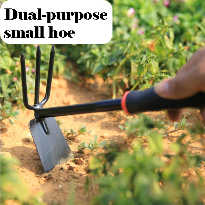 Black Rubber Handle Gardening Garden Small Shovel Four-piece Set 5 Tooth Harrow Hoe Dual-purpose Shovel Garden Tools 6