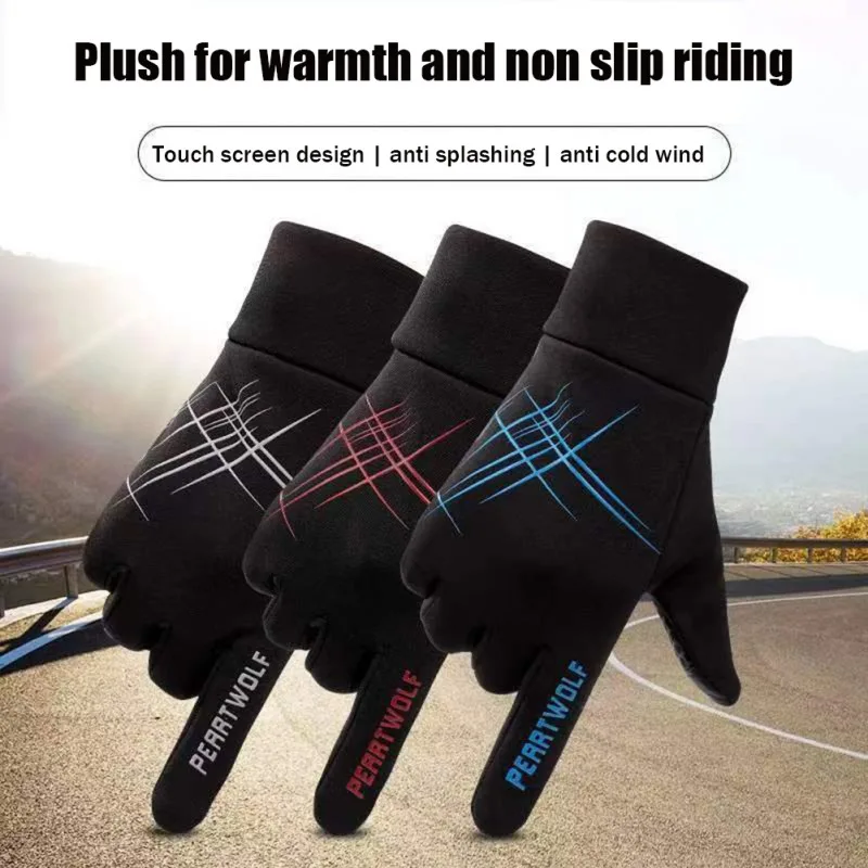 Full Finger Touchscreen Cycling Motocycle Gloves Waterproof Antislip Plush Thermal Ski Bicycle Camping Gloves for Men Women 6