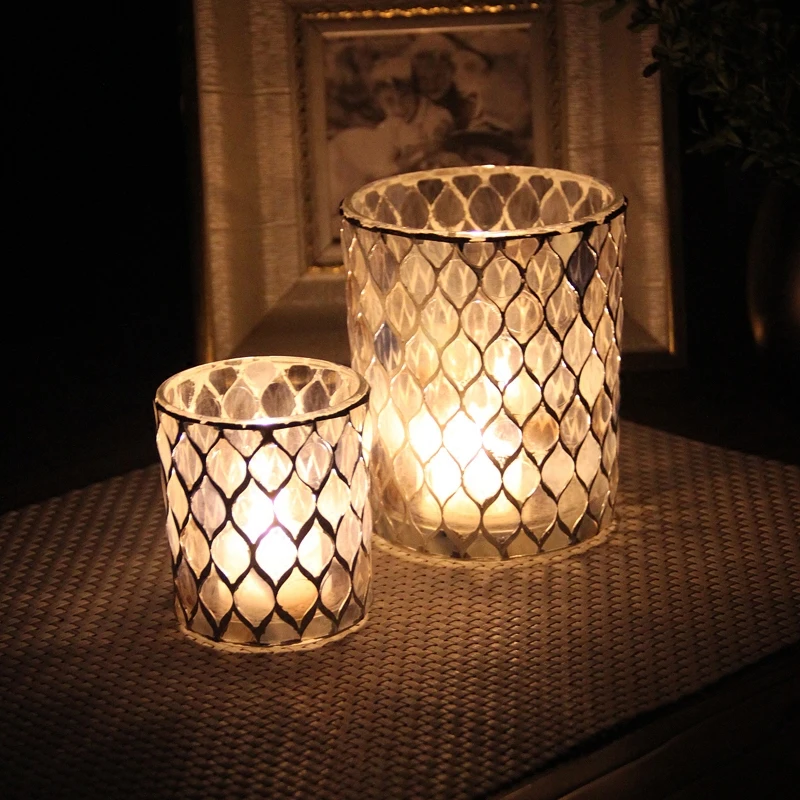

Мозаичная стеклянная свеча романтическое украшение для ужина при свечах в европейском стиле, Современное украшение для дома, подсвечник