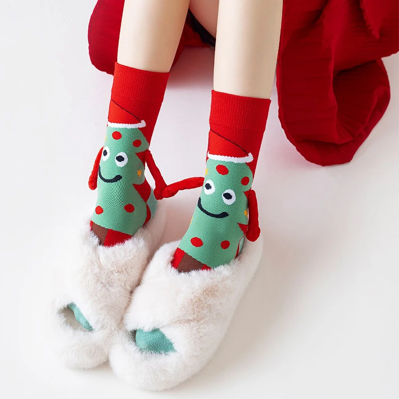 Holding Hands Socks Elastic Magnet Hand Socks Cartoon Comfortable Cotton Mid-calf Funny Gift For New Year Christmas christmas stockings