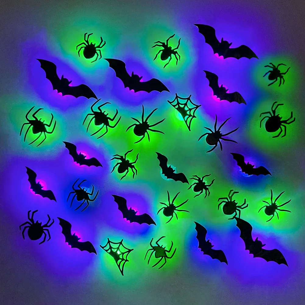 Creative Halloween Party Decorations 3D Bat Spider Decor Light Halloween Wall Window Atmosphere Scene Setter Bat Spider Scary