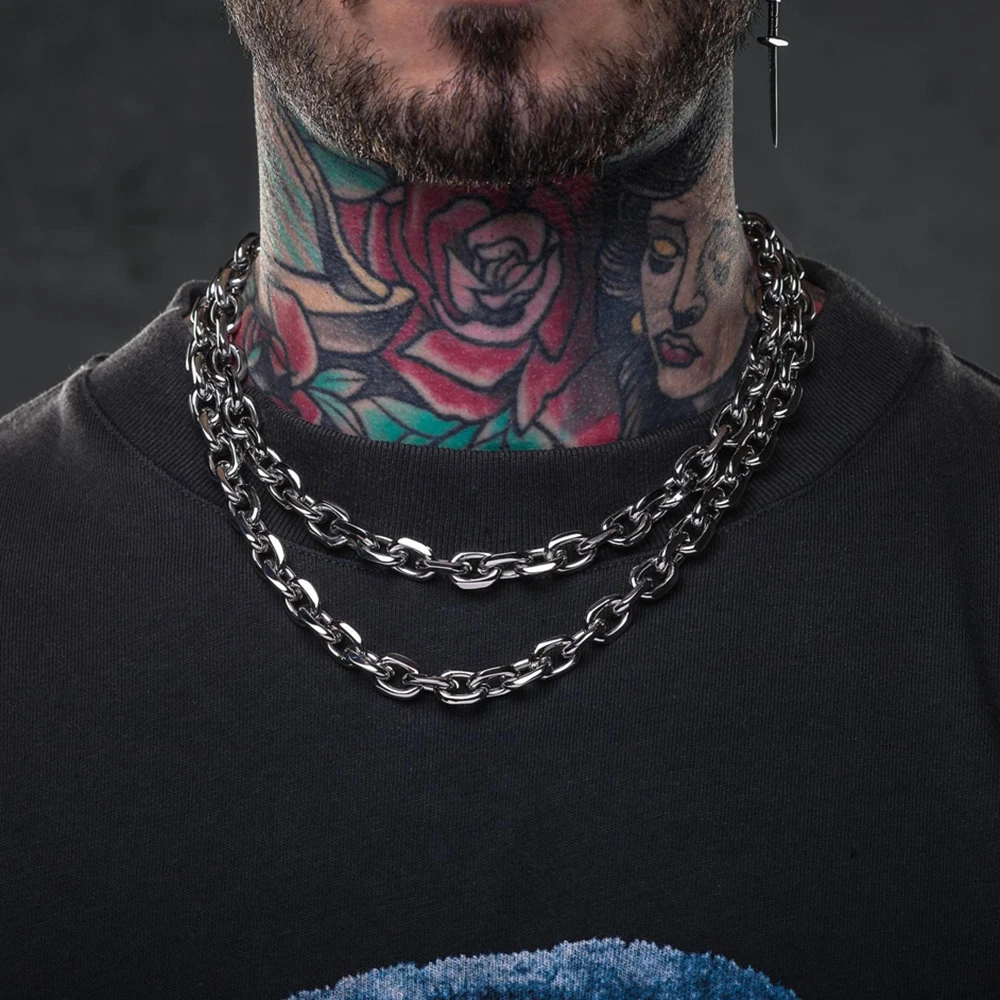 8mm Chunky Bevelled Cable Link Chain Necklace Stainless Steel Grunge Jewelry Punk Gothic Necklace Gift for Him