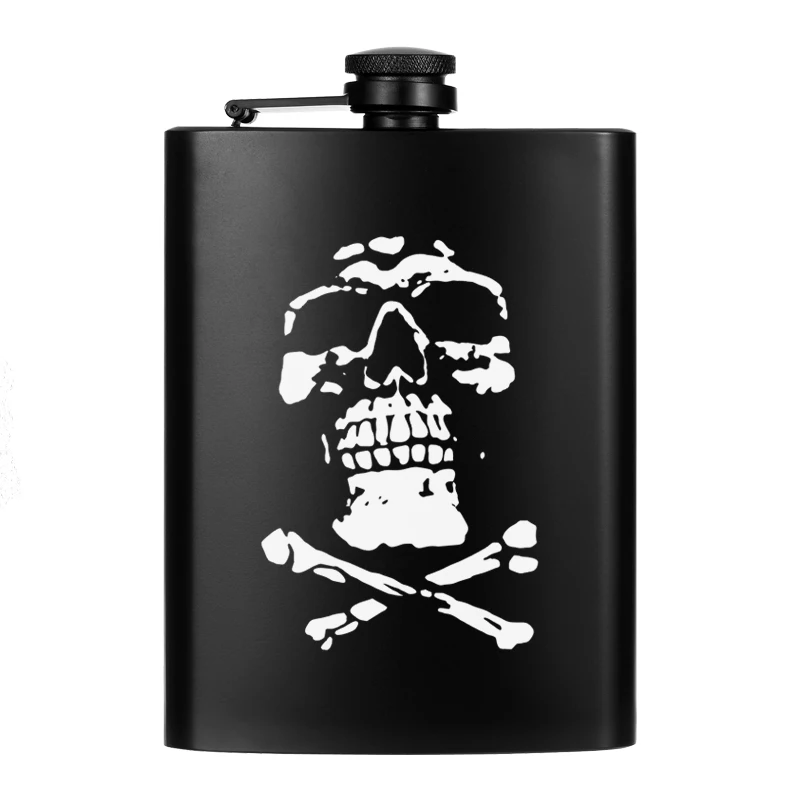 Funny Poison Skull & Crossbones Hip Flask - Matte Black 6oz Stainless Steel, Leakproof, Premium Gift Set