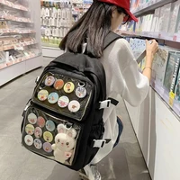 Clear Windows Fashion Women Backpacks for Women Teens DIY Badge JK Pin Display Backpack Solid Multi Pockets Ita Bags