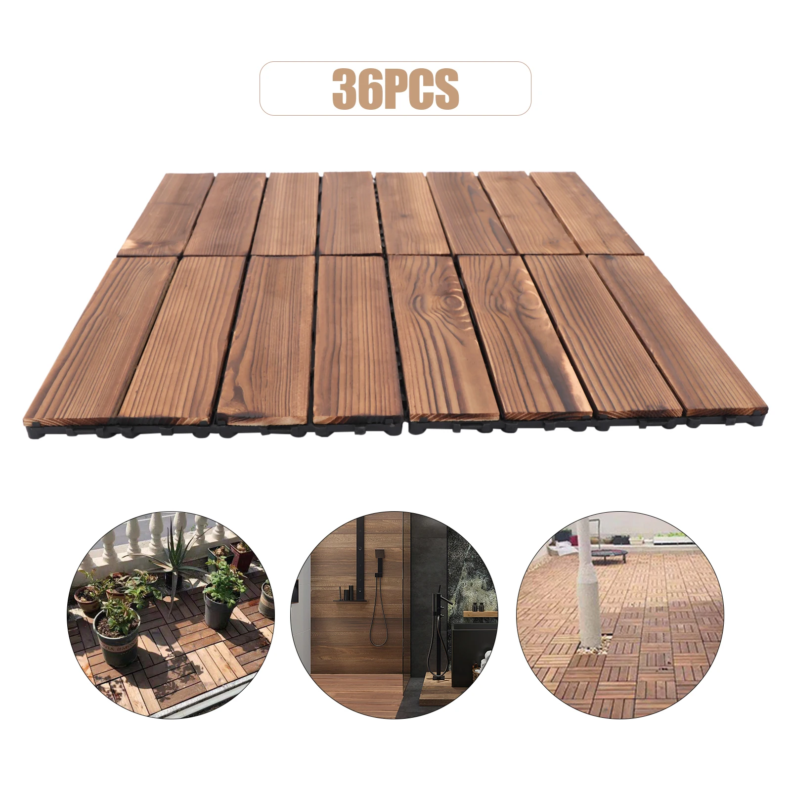 Solid Wood Flooring 36 x Acacia Wood Tiles for Patio Garden Balcony Lawn Backyard Weatherproof Hot Tub 30 x 30 cm