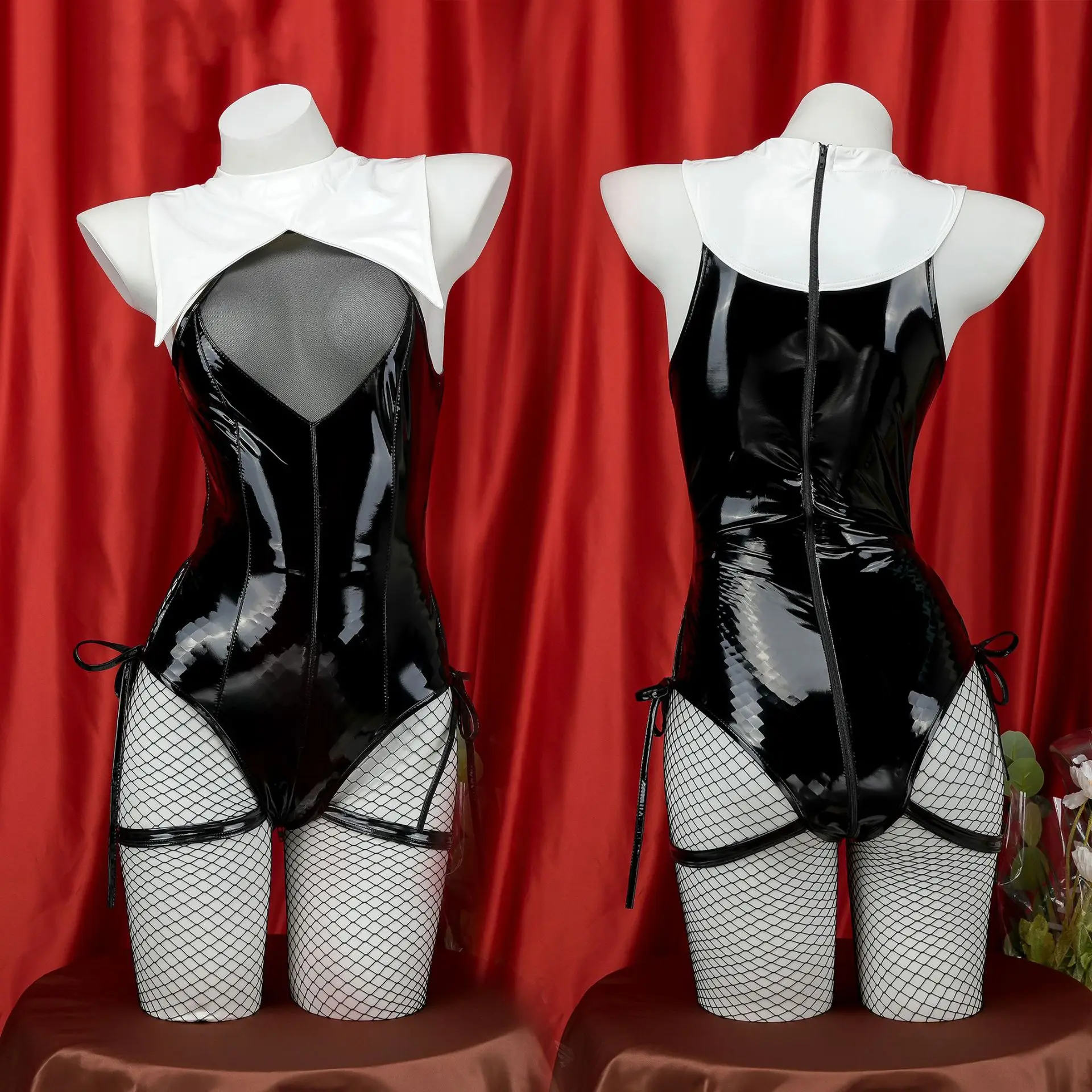 

Sexy High slit Patent leather Swimsuit Underwear Jumpsuit Cosplay Costume Girls Women Uniform Temptation JK