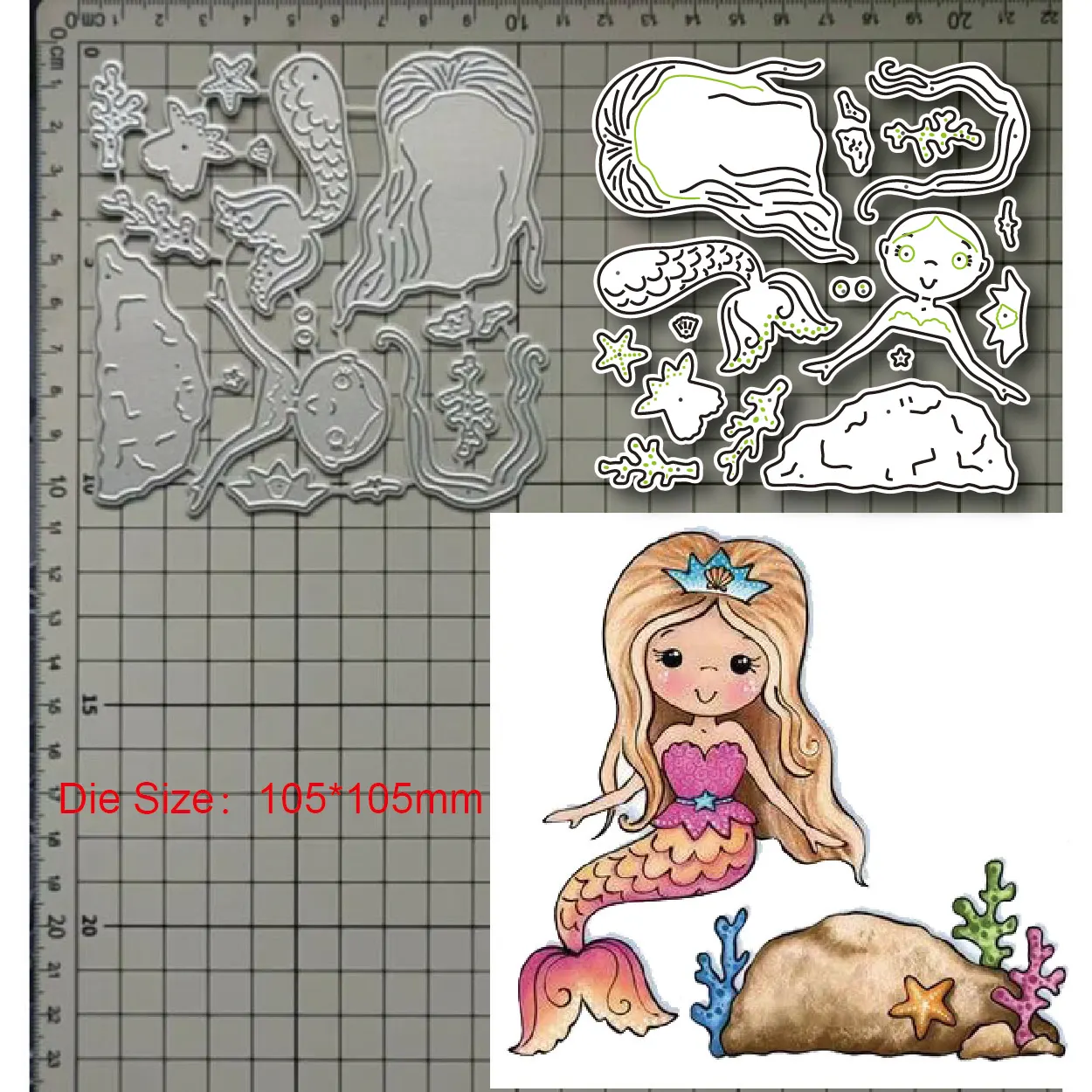2023 New Metal Cutting Dies Beautiful Little Mermaid Decoration Scrapbook Paper Craft Knife Mold Blade Punch Stencil Dies