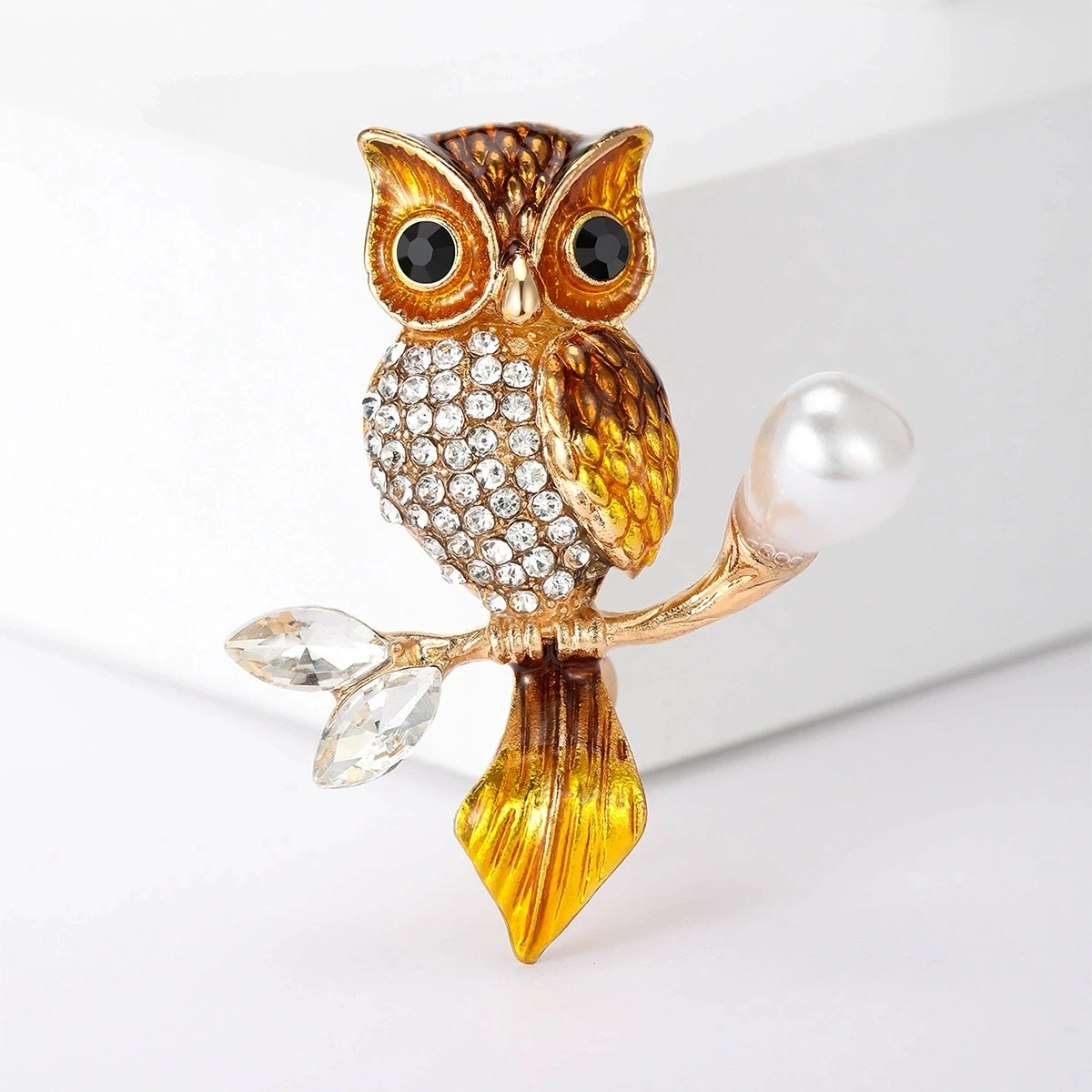 Animal Brooch Trendy Double Owl Rhinestone Badge Pin For Women Corsage Gifts