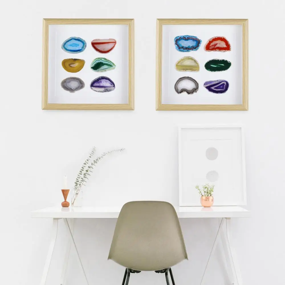 TUMBEELLUWA 8.7 Inches Framed Agate Slices Wall Art,Dyed Agate Geode Gem Stone Picture Frame for Living Room Bedroom Home Decor
