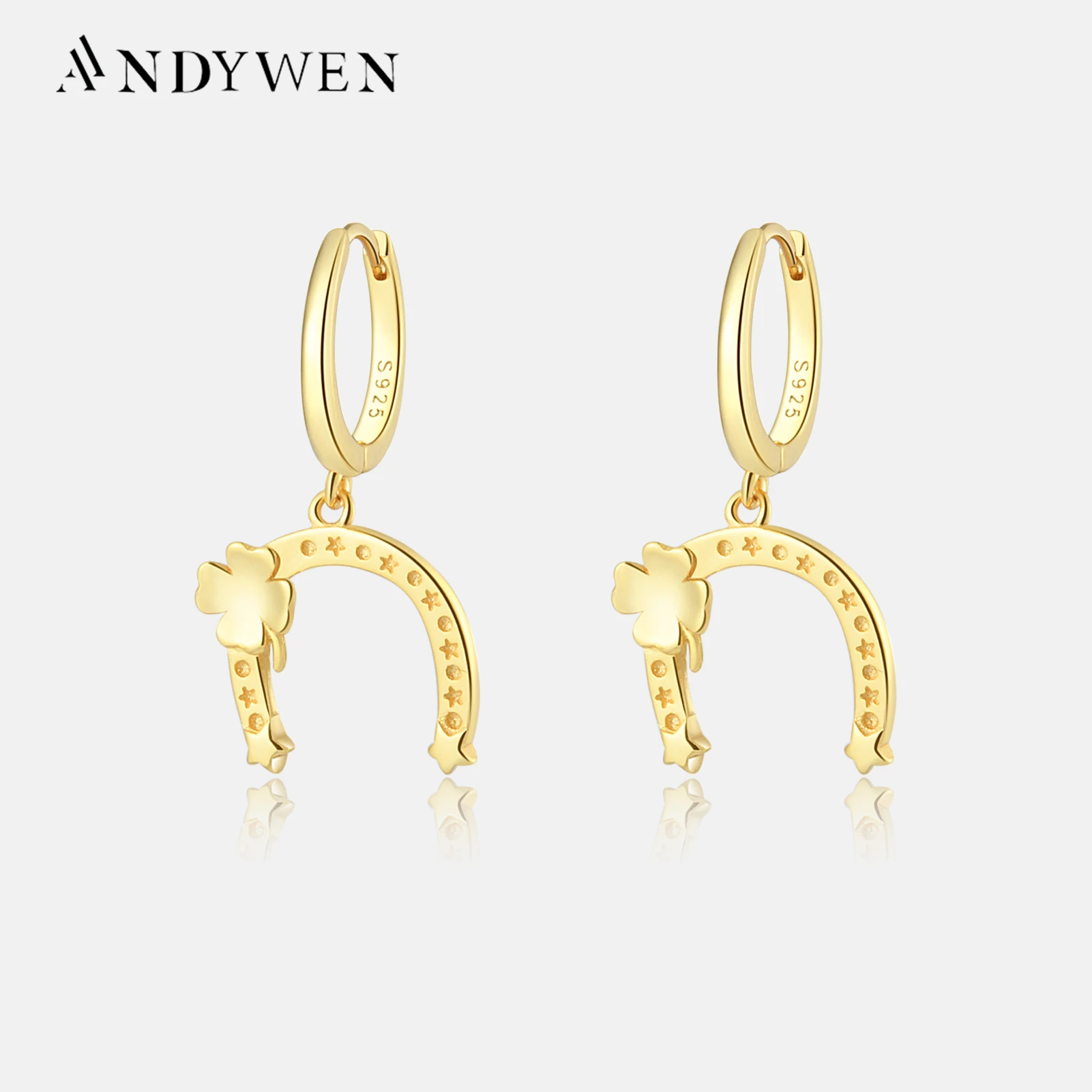 

ANDYWEN 100% New 925 Sterling Silver Gold Moon Flower Drop Earring Piercing Pendant European Loops 2023 Fine Jewelry