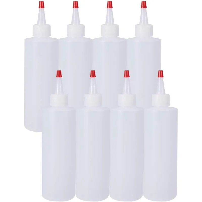 8Pack 8.5 Ounce Plastic Squeeze Dispensing Bottles with Red Tip Caps-Good For Crafts Art Glue Multi Purpose