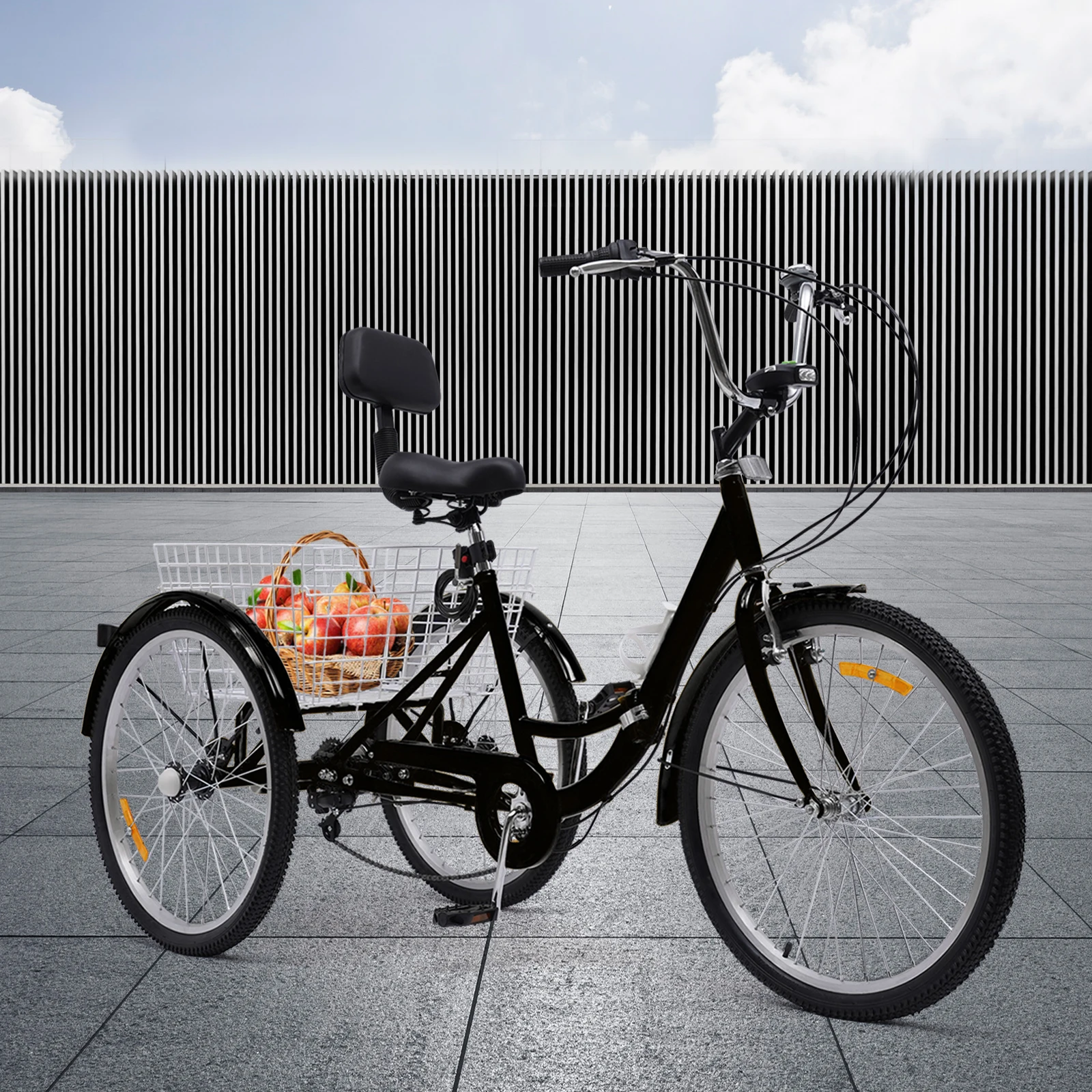 Triciclo Pieghevole A 7 Velocità Da 24 Pollici Per Adulti Anziani Trike Con Cestino Della Spesa Con Luce A Led