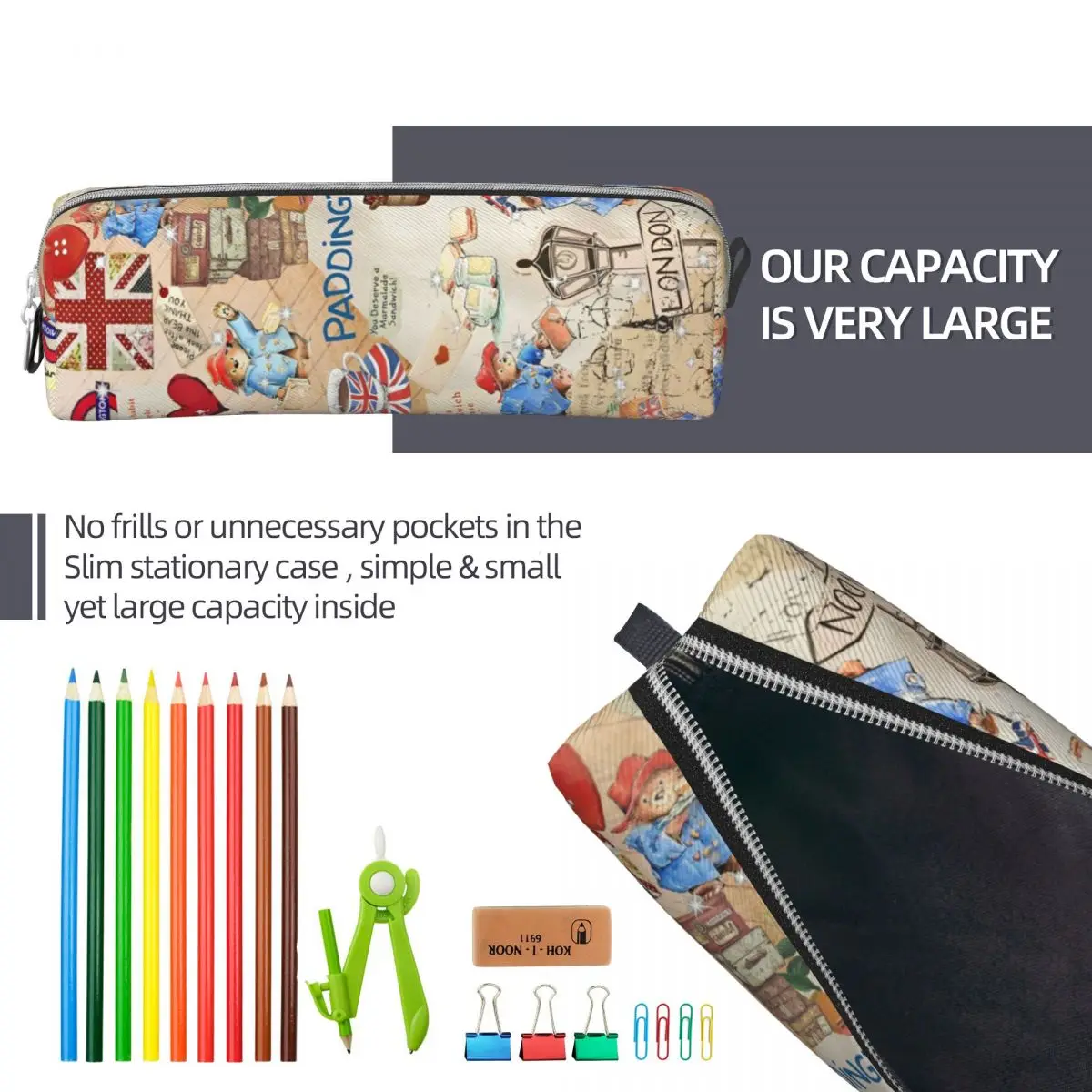 Paddington Brown Bear Pencil Case Britain Cartoon Movie Pencilcases Pen for Student Big Capacity Bag Office Gifts Stationery