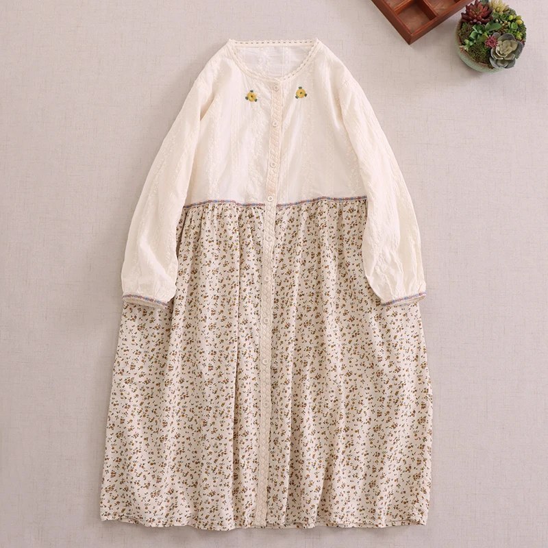 

Early Autumn Sweet Embroidered Dress Women Long Sleeve Single Breasted Dress 823-400