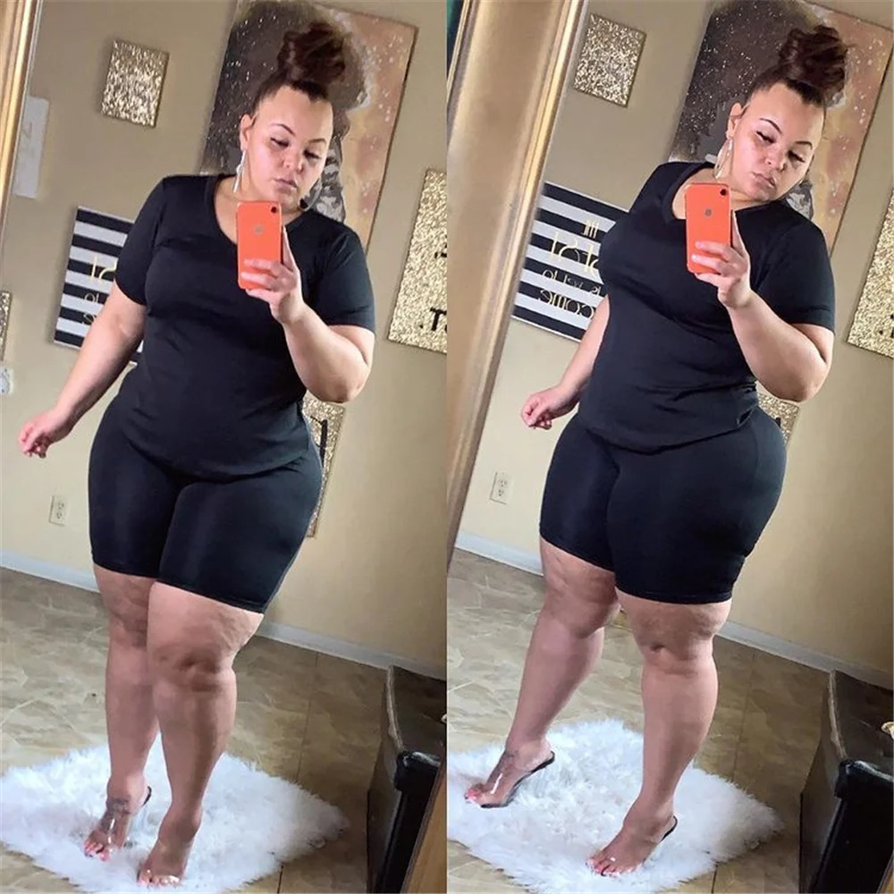 Wmstar Plus Size Women's Clothing Summer Solid Casual Super Stretch Two Piece Sports Suit New Style Wholesale Dropshipping