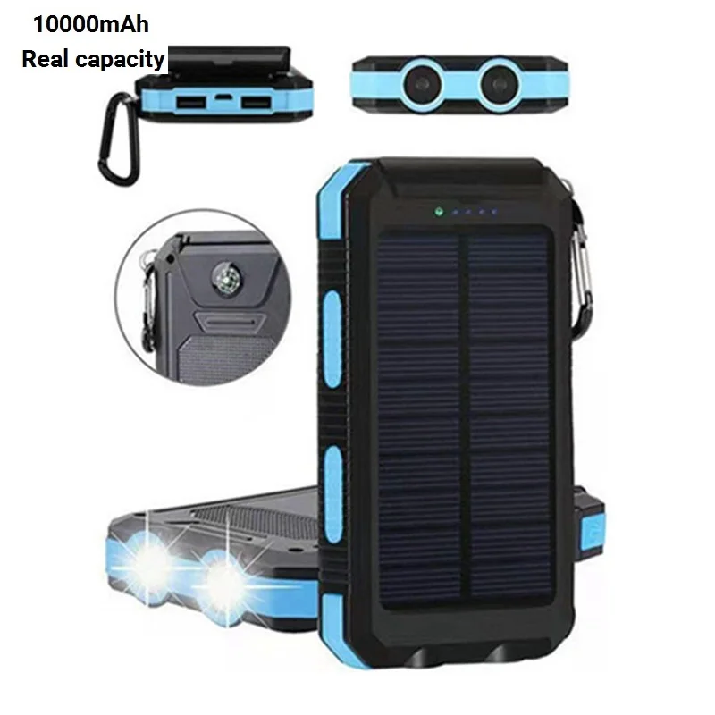 Solar Power Bank 10000Mah Ricarica Portatile Poverbank Caricabatteria Esterno Luce Forte Lde Light Per Tutti Gli Smartphone