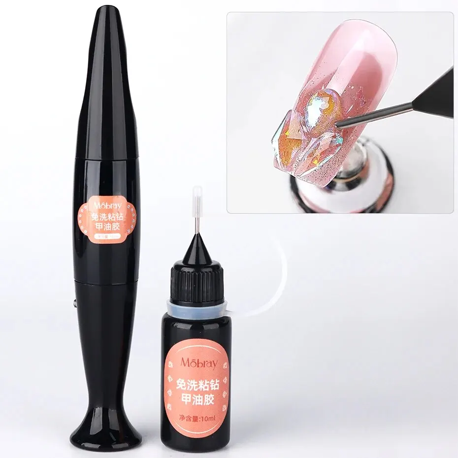 10ml No Wipe Nail Glue Rhinestones Adhesive Gel Top Coat Gel Polish for Nail Art Jewelry Decorations Soak Off UV LED Varnish