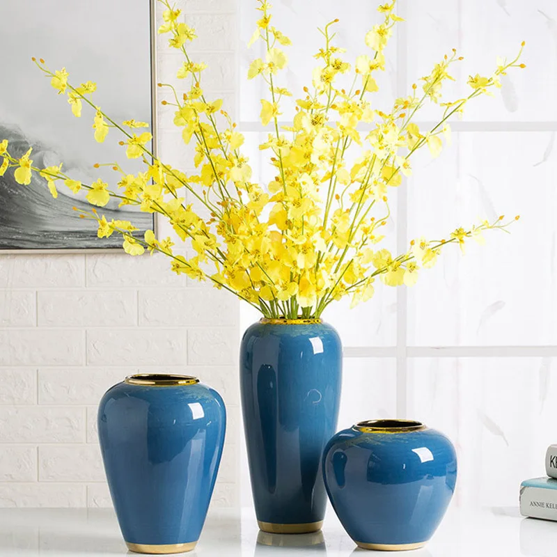 

Simple gold-plated vase, Nordic light luxury living room flower arrangement three-piece set TV cabinet decoration Jingdezhen