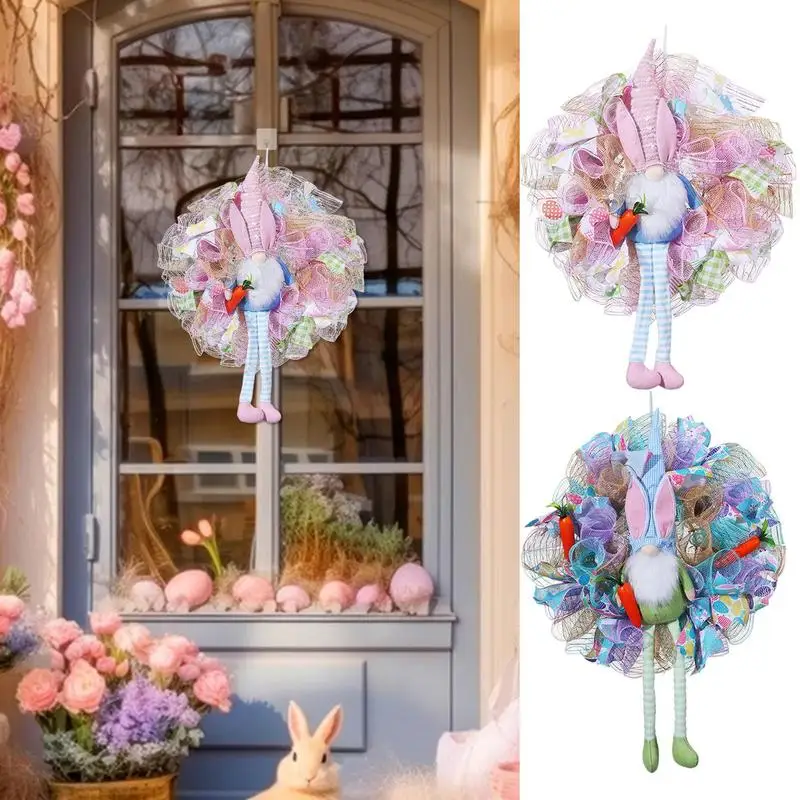 

2024 New Easter Bunny Wreath For Front Door Easter Wreaths Colorful Door Wall Ornament Burlap Door Wreath Artificial door Floral