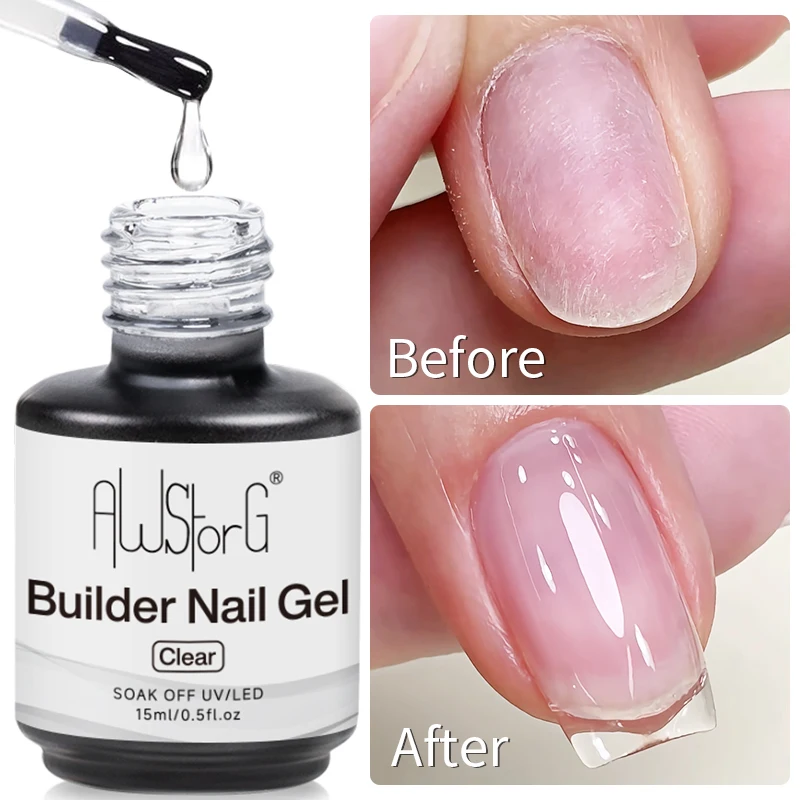 AWStorG 15ML Clear Quick Builder Nail Gel Varnish Semi Permanent Acrylic Crystal Clear Nude Gel Nail Polish UV Construction
