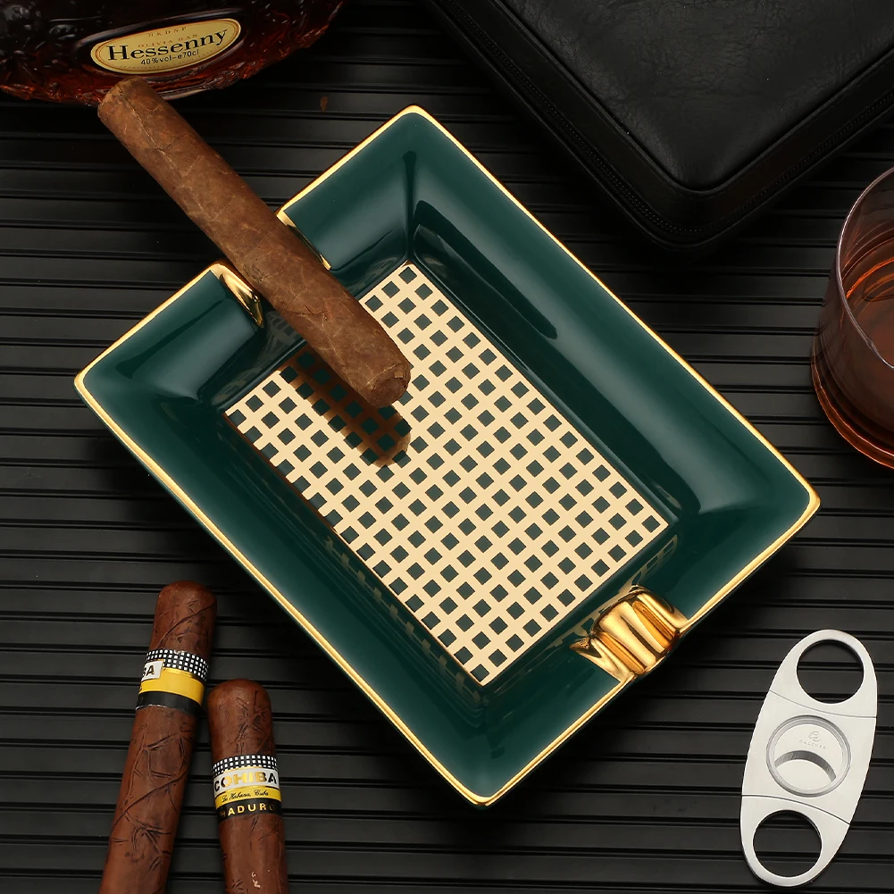 Lubinski Cigar Ashtray Home Living Room Ceramic Ashtray Creative Large Luxury Tobacco Ash Tray 2 Tubes Cigar Accessories Square ceramic ashtray