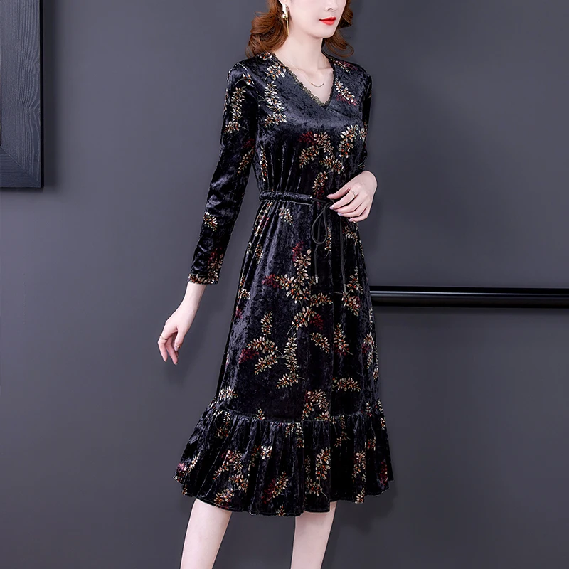Black Natural Silk Velvet Dress Large Size Maxi Dress Autumn Korean Vintage Casual Dress Women Elegant Bodycon Dress - AliExpress 200000345 Black Natural Silk Velvet Dress Large Size Maxi Dress Autumn Korean Vintage Casual Dress Women Elegant Bodycon Dress - AliExpress 200000345