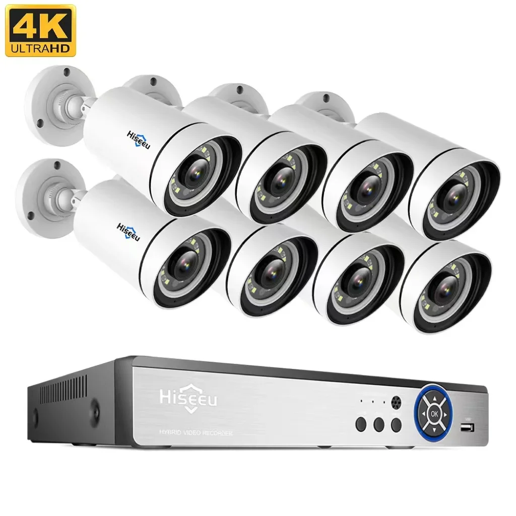 

Камера Наружного видеонаблюдения Hiseeu, 4K, 8 каналов, 8 Мп, двухстороннее аудио, ночное видение, IP, PoE