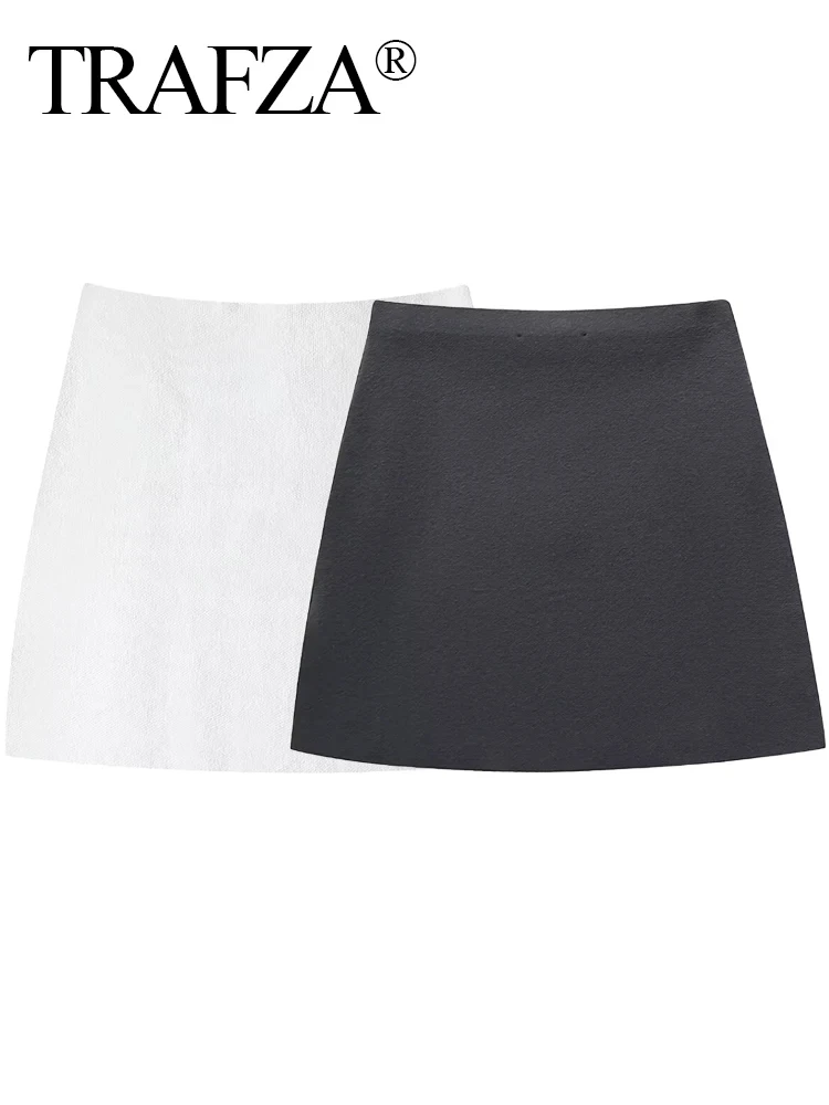 HH Women New Spring Fashion Short Skirts Grey White High Waist Elastic Waist Mini Skirts Elegant Female Casual Slim Skirts