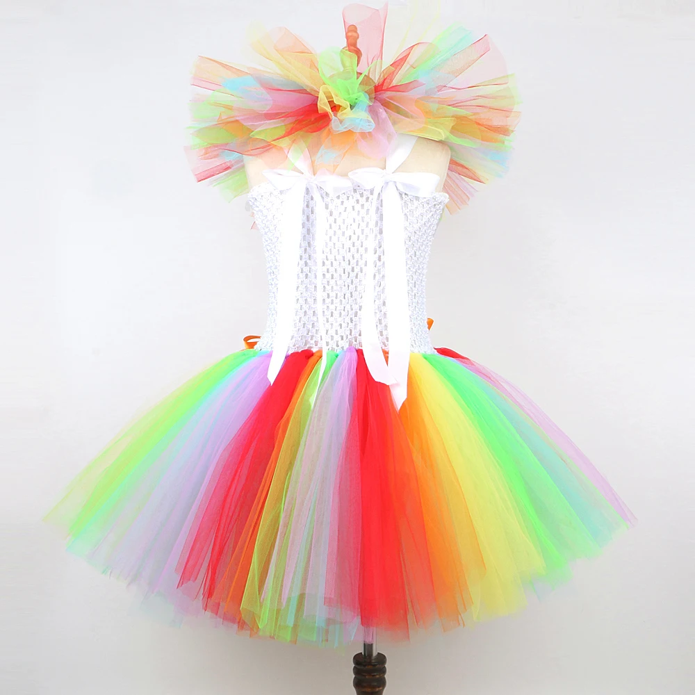 Rainbow Pennywise Clown Costumes for Girls Circus Clown Halloween Tutu Dress for Kids Joker Outfit Children New Years Clothes girls dress kids clothes