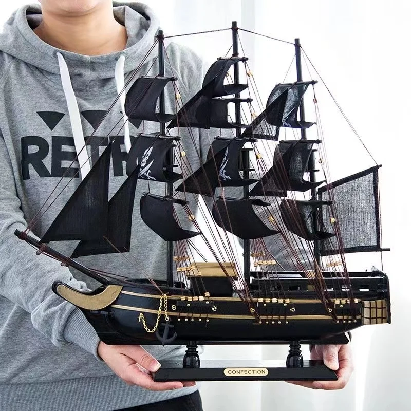 

Creative solid wood sailboat model black pearl pirate ship desktop living room decoration small ornament birthday gift