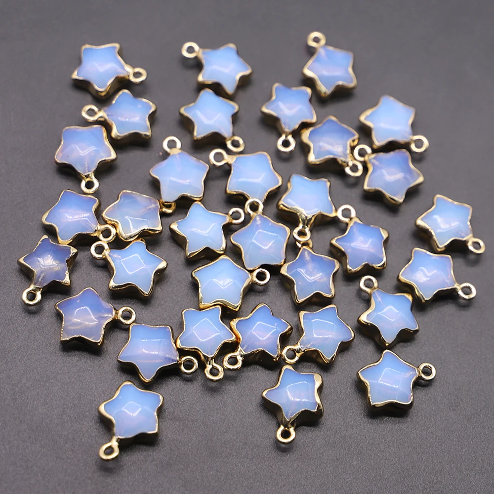 Natural Stone Pentagram Star Pendants Sodalite Gilded Edge Charms Jewelry Making Necklace Earring Accessories Wholesale 12PCS