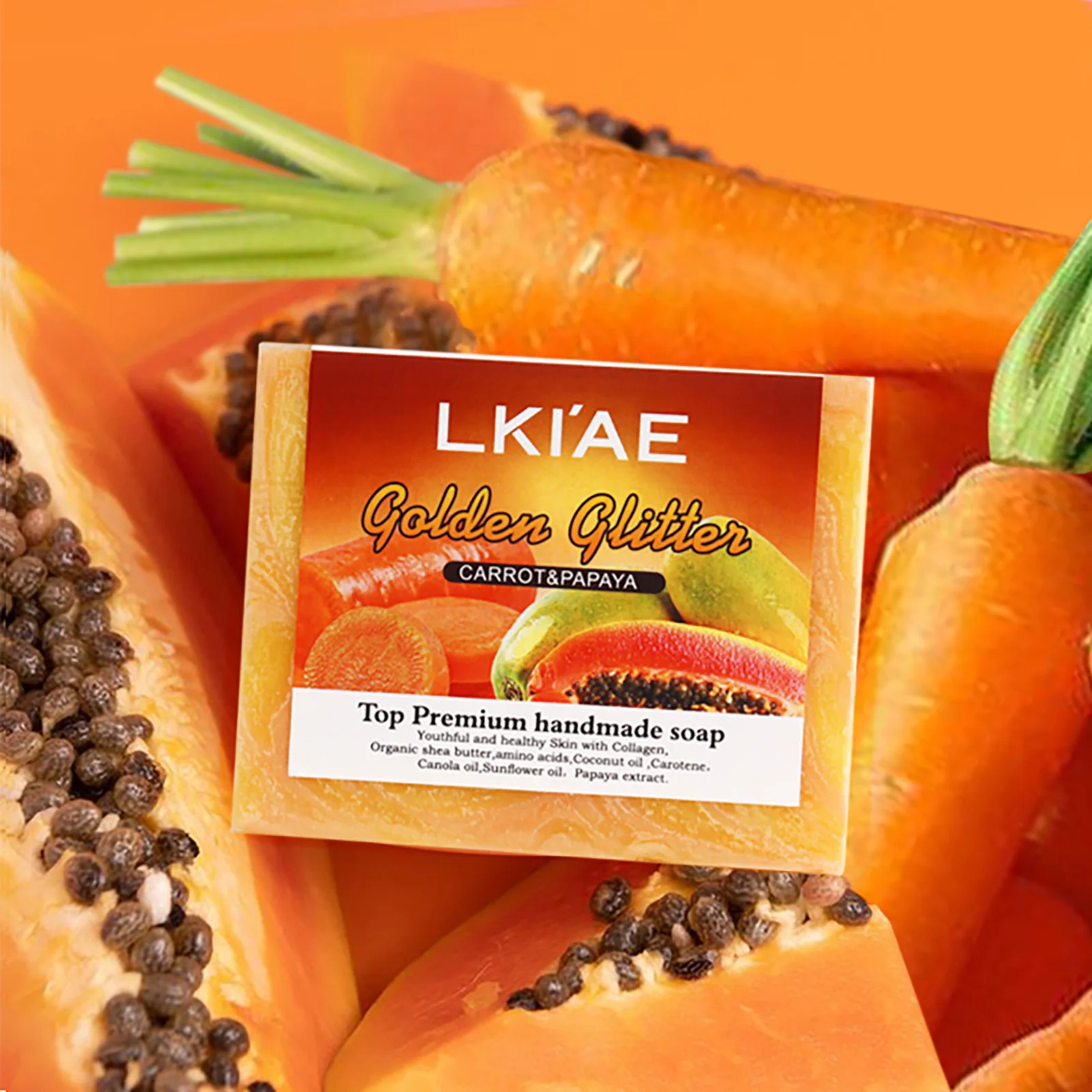 LKIAE Whitening Soap Bar, Deep Clean Stains, Reduce Pimples, Acne, Dark Spots, With Carrot & Papaya Extract, For All Skin Types
