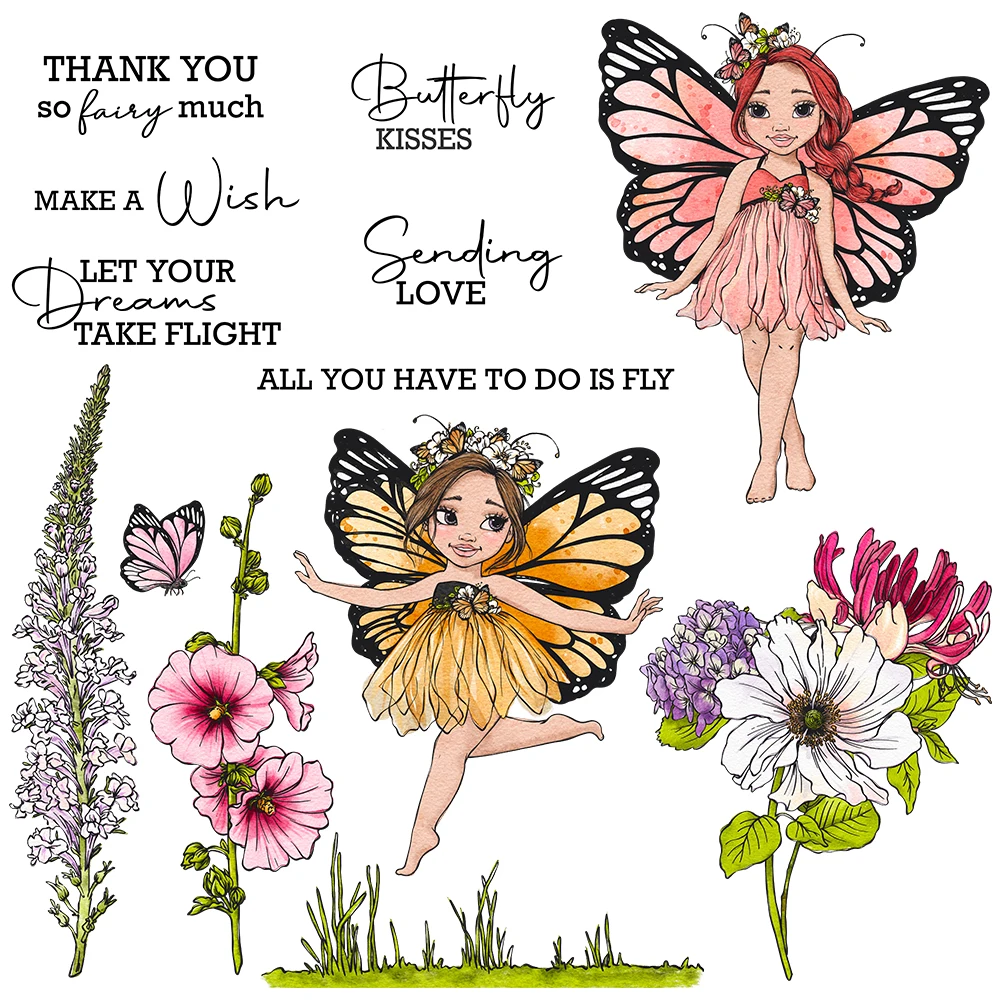 

Mangocraft Spring Flowers Girl Butterfly Fairy Metal Cutting Dies Clear Stamps DIY Scrapbooking Dies Silicone Stamps For Card
