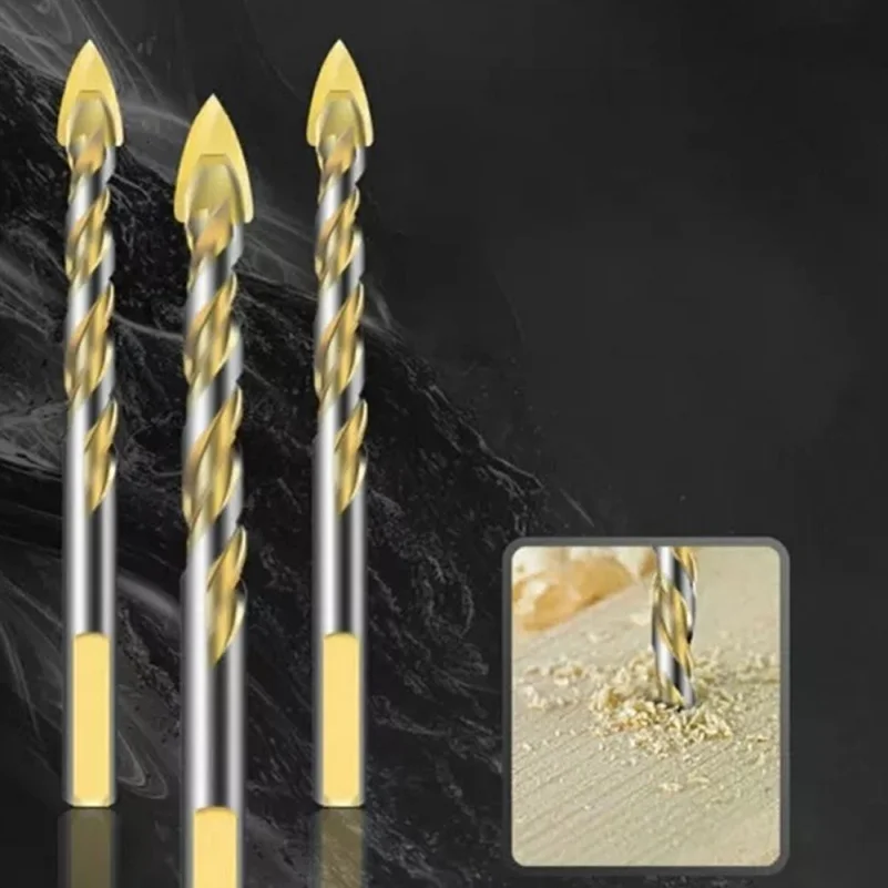 7pcs Golden Triangle Drill Titanium Carbide Twist Drill Bit Set For Porcelain Tile Concrete Brick Glass Electric Drill 3-12mm 5pcs multi material tungsten carbide tip tile drill bits for porcelain ceramic concrete brick wall glass plastic wood 6 12mm d30