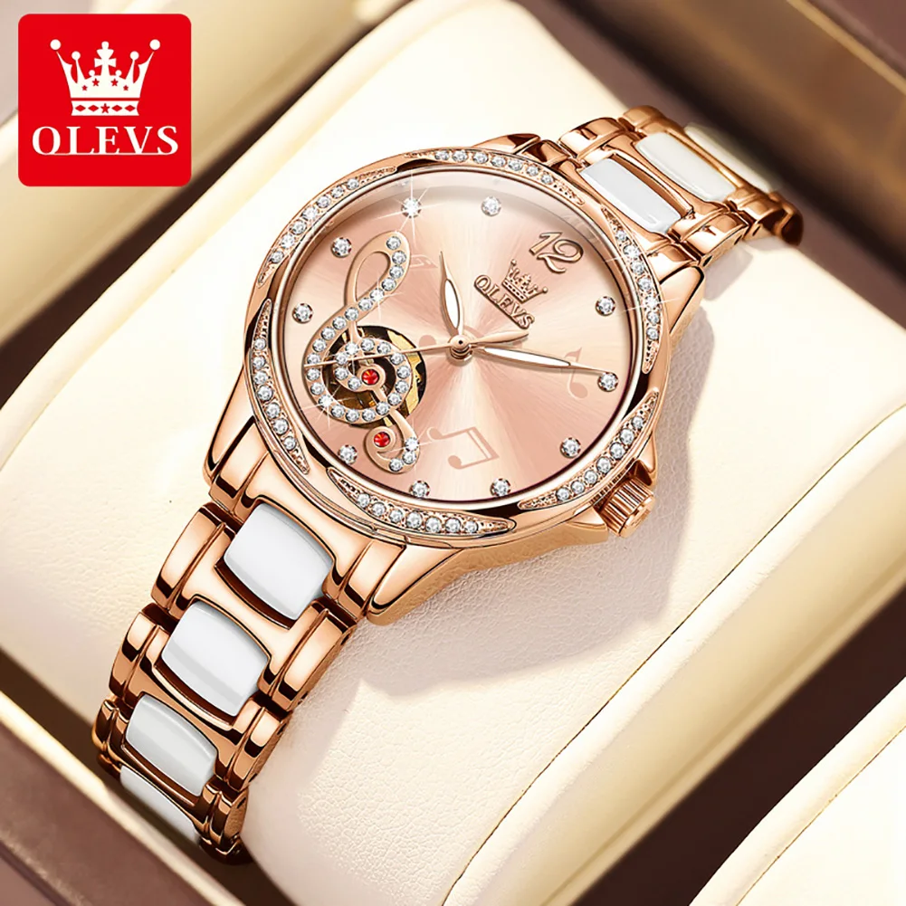 

OLEVS Diamond Women Watch Automatic Mechanical Fashion Ceramics Steel Watch Clock For Women Relogio Feminino Reloj Mujer New