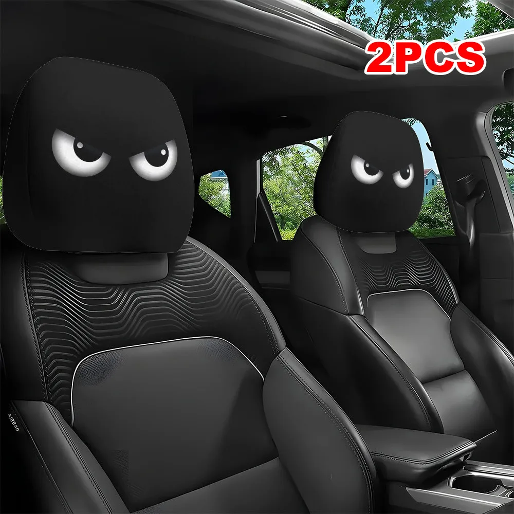 Front view of slanted eyes cartoon car headrest cover