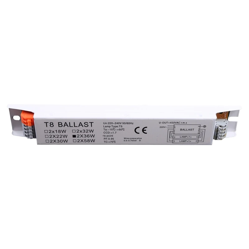 Balasto electrónico T8 de 220-240V CA, 2x36W de amplio voltaje, balastos fluorescentes para lámparas