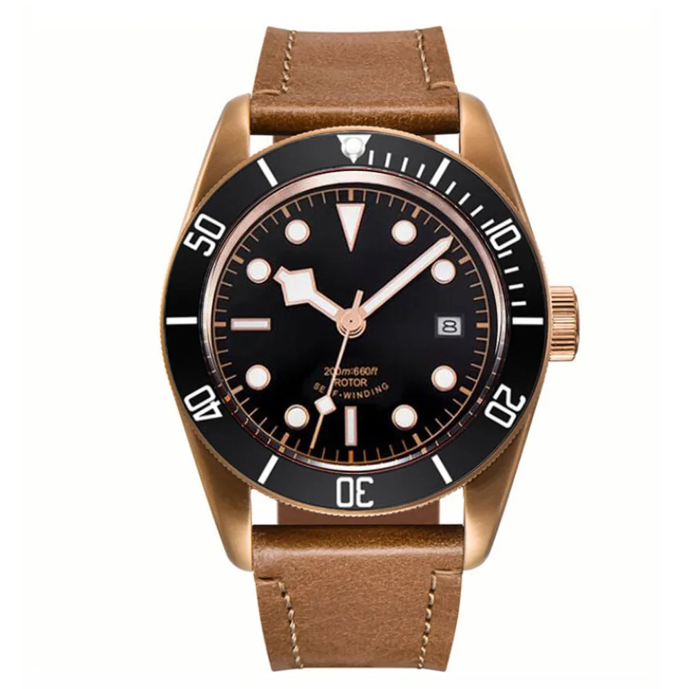 

NH35A Miyota Sport 20ATM Military Watch For Men PVD Coffee Bronze Case Sapphire Glass Luminous Deployant Clasp