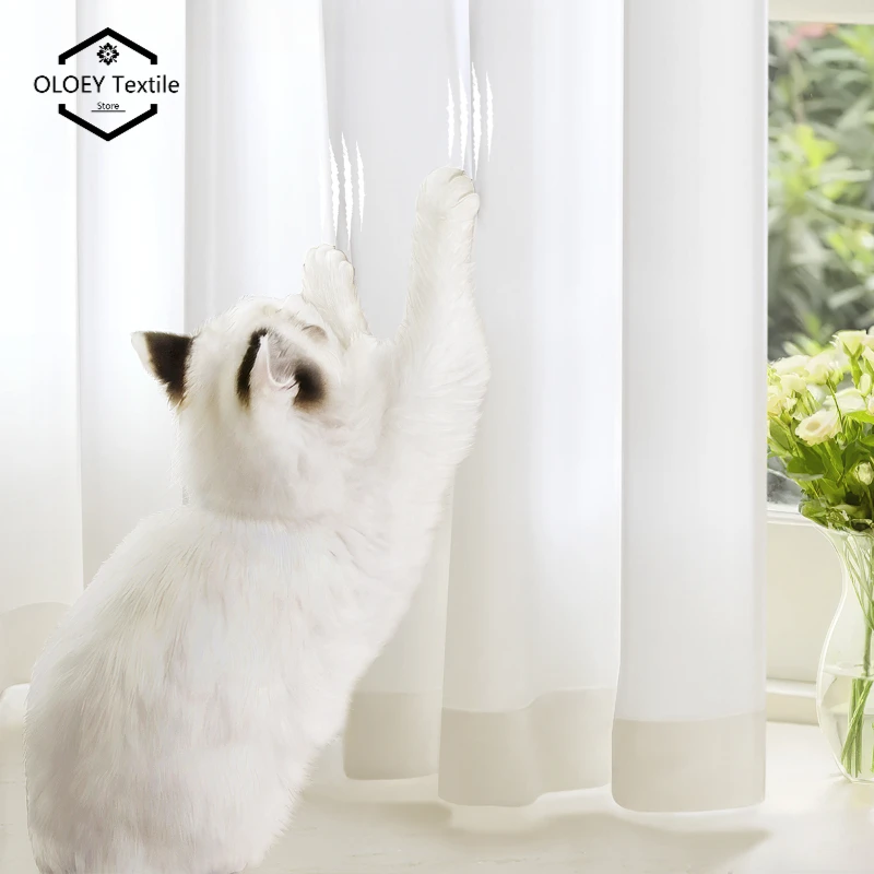 Cat-Proof Sheer Curtains for Living Room Balcony Voile Light Filtering Privacy Anti-Snag Reinforced Tulle Drapes Modern Design