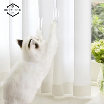 Cat-Proof Sheer Curtains for Living Room Balcony Voile Light Filtering Privacy Anti-Snag Reinforced Tulle Drapes Modern Design